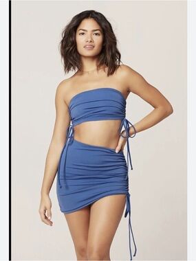 L Space Bikini top iisla Blue, Bitsy Reversible Bikini Bottom & gathered skirt S